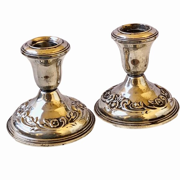 Reed & Barton Sterling Silver Candlestick Candle Holders Pair Weighted SAVANNAH - Picture 9 of 13